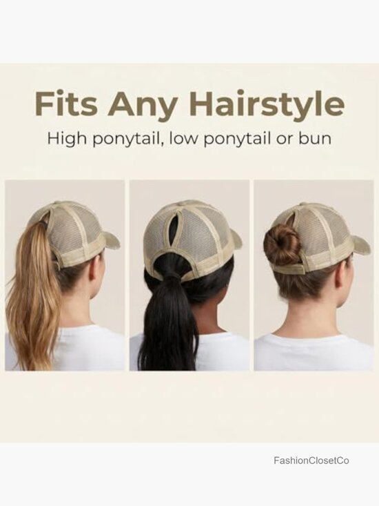 Distressed High Ponytail Baseball Cap with Mesh Back, Adjustable, Breathable, main image 6